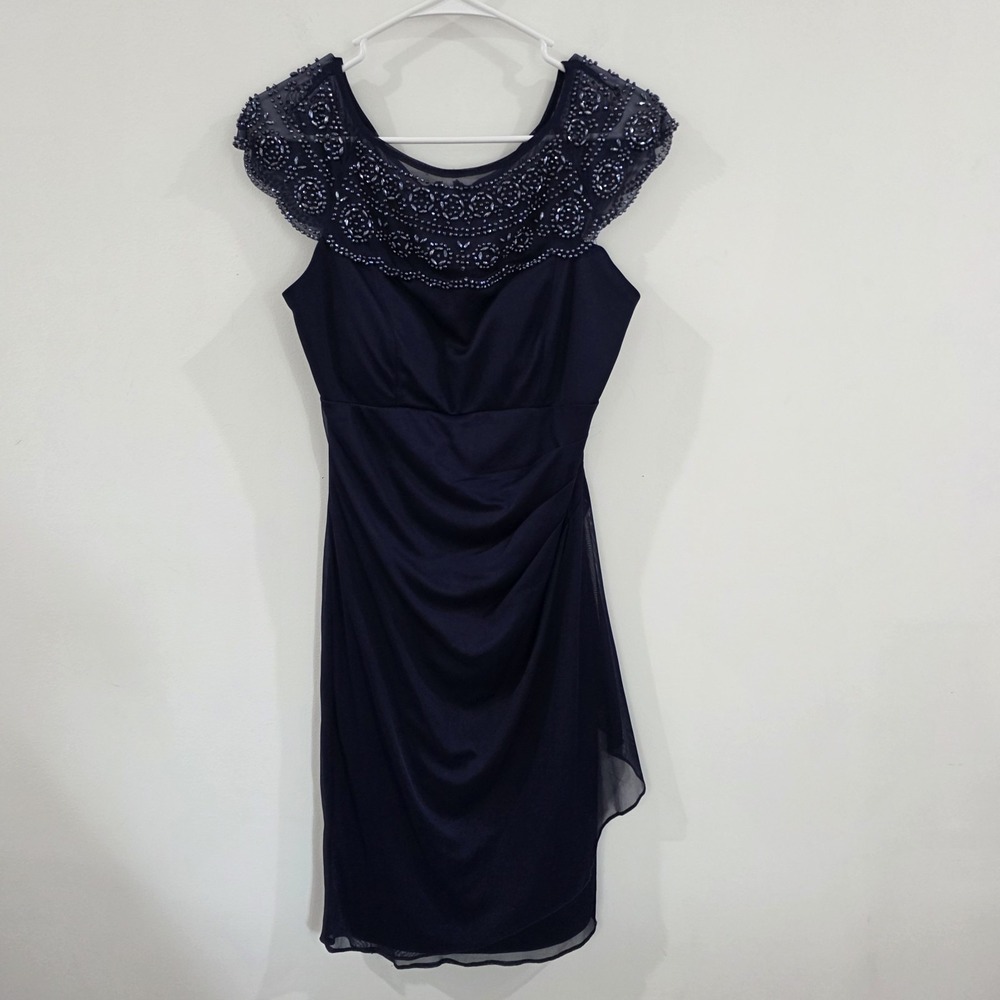 Msk Empire Waist Midiโ Satin Dress Size 6 Blue Beaded Regency